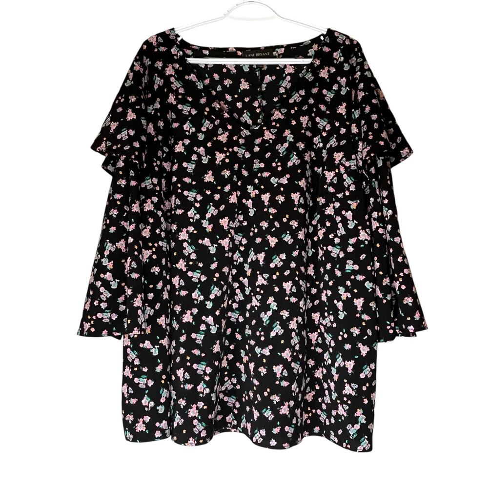 Lane Bryant Black Floral 3/4 Sleeve Blouse Size 22/24